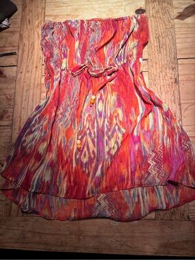 Strapless Multicolor Summer Cami - Orange & Pink Print